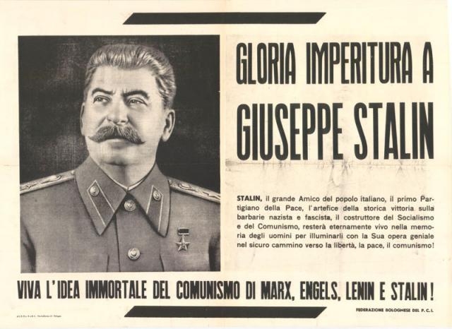 12gloria_stalin.jpg - (…) il primo Partigiano della Pace, artefice della storica vittoria sulla barbarie fascista e nazzista (...) si può sbagliare, fraintendere, valutare erroneamente, ma è indegno rinnegare il passato, giudicando col famoso "senno di poi" magari standose comodamente in poltrona, quando chi doveva decidere era in clandestinità, braccato, con a serio rischio della vita propria e di chi lo corcondava...per costruirci la poltrona!