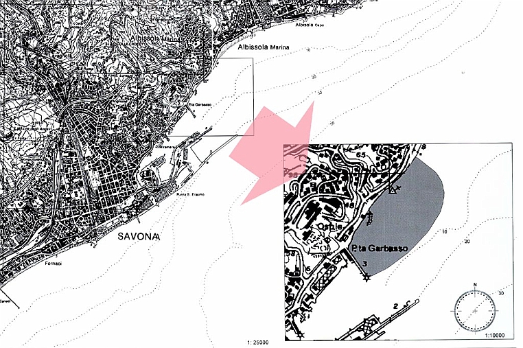 16-Piano-Costa.jpg - Il Piano della costa della Regione Liguria del Febbraio 1999, consente la costruzione di un porto turistico nella zona indicata sulla pianta in grigio che corrisponde alla Margonara.